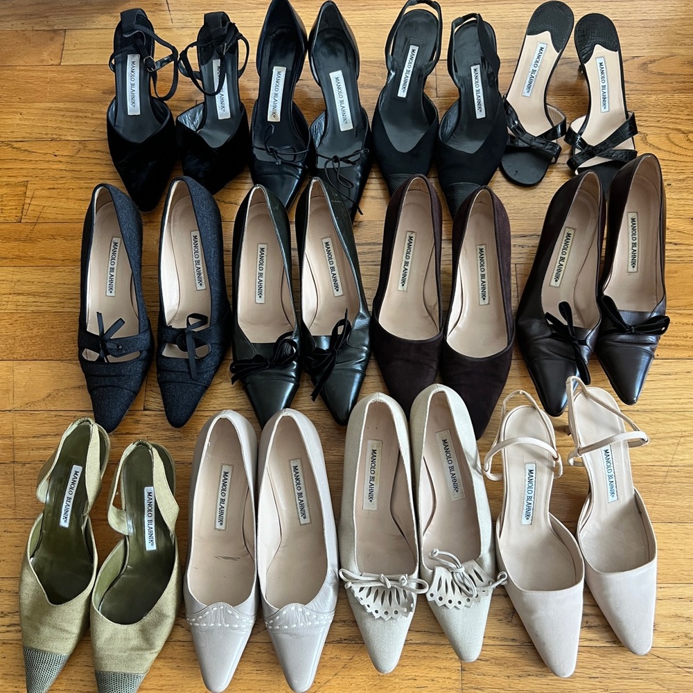 Lot of 12 Manolo Blahniks ALL NEED HEEL TIP REPAIR Sz 36.5, 37, & 36